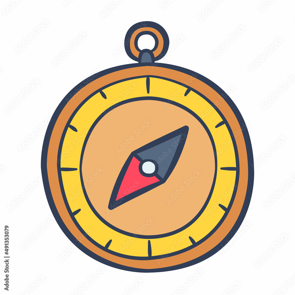 Aufkleber compass direction discovery position guidance course control single isolated icon with doodle colorf