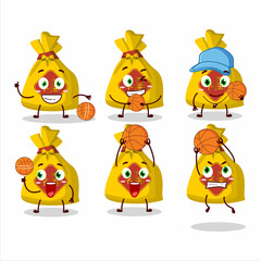 Talented yellow bag chinese cartoon character as a basketball athlete