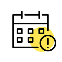Calendar with exclamation mark. Important event notification. Pixel perfect, editable stroke line art icon