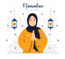 Woman in Ramadan Kareem concept illustration