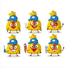 mechanic yellow bag chinese cute mascot character with pliers