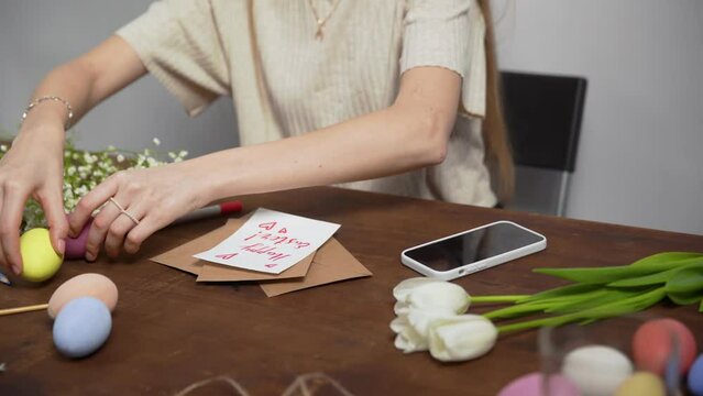 Close-up on a table with items to create a composition for Easter. Happy Easter. Church holiday-Easter