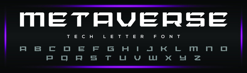 METAVERSE minimal tech and original font letter design. modern tech vector logo typeface for company.	
