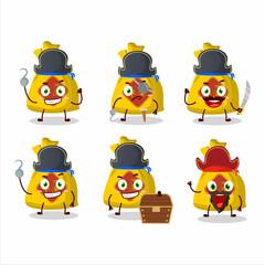 Cartoon character of yellow bag chinese with various pirates emoticons