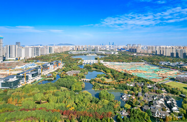 Fototapeta premium Urban environment of Shangxian River Wetland Park, Wuxi, Jiangsu Province