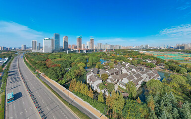 Naklejka na ściany i meble Urban environment of Shangxian River Wetland Park, Wuxi, Jiangsu Province