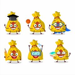 Fotobehang School student of yellow bag chinese cartoon character with various expressions © kongvector