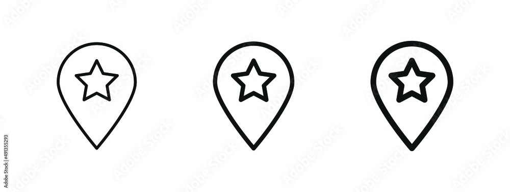 Aufkleber favourite location icon with star symbol, favourites places icons with map pointer pin sign
