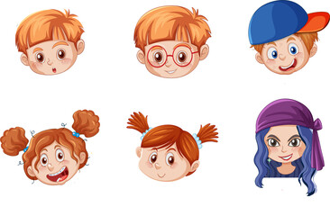 A Set of kid's head emotion on white background