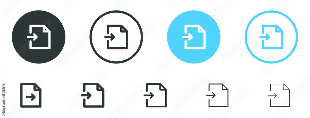 Aufkleber import file icon with arrow symbol, export archive file document icons 