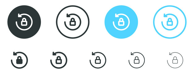 rotate lock icon, update rotation locked symbol - reset password sign. secure key protection refresh icons - obrazy, fototapety, plakaty