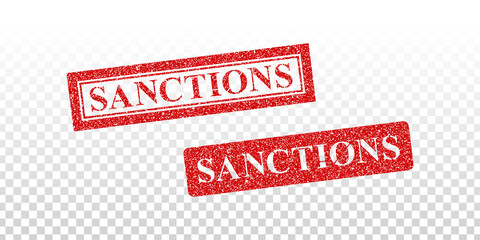 Vector realistic isolated red rubber stamp of Sanctions text on the transparent background.