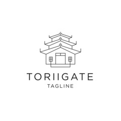 Pagoda line logo icon design template flat vector