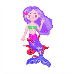 vector children's illustration cute kind mermaid with her friend octopus. 