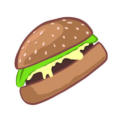 vector illustration of delicious fresh burger with cutlet cheese and greens 