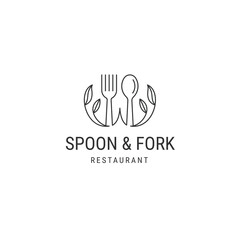 Obraz premium Nature spoon and fork line logo design template