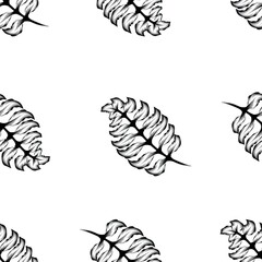 black and white tropical leaves seamless pattern vector design decorative on light background. tropical wallpaper. fabric prints texture. monochromatic color stylish. Exotic tropic. nature background