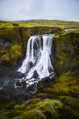 Obraz premium Beautiful Fagrifoss waterfall on the way to Lakagígar, Iceland