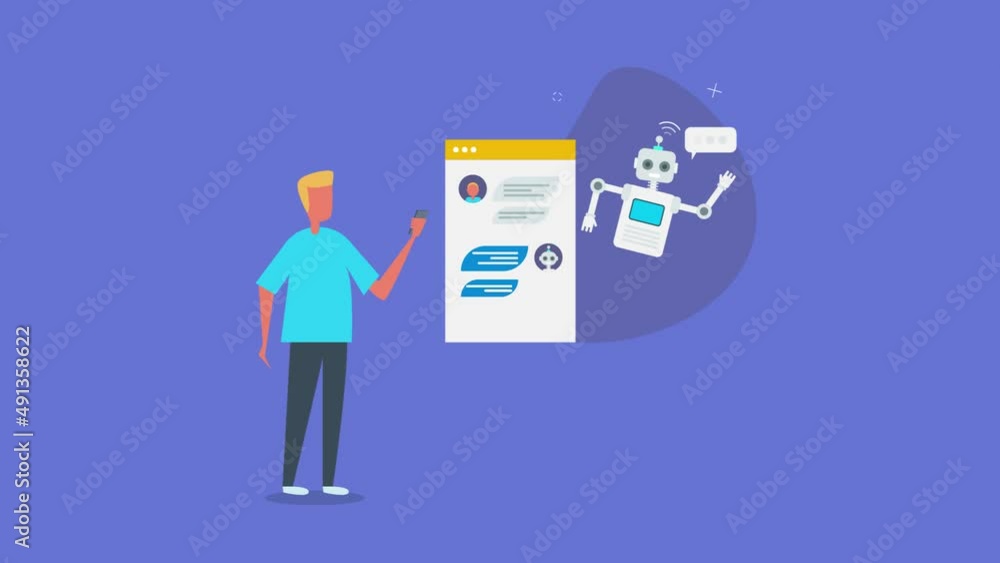 Poster chatbot service concept, robot answering to enquiry, artificial intelligence technology providing cu