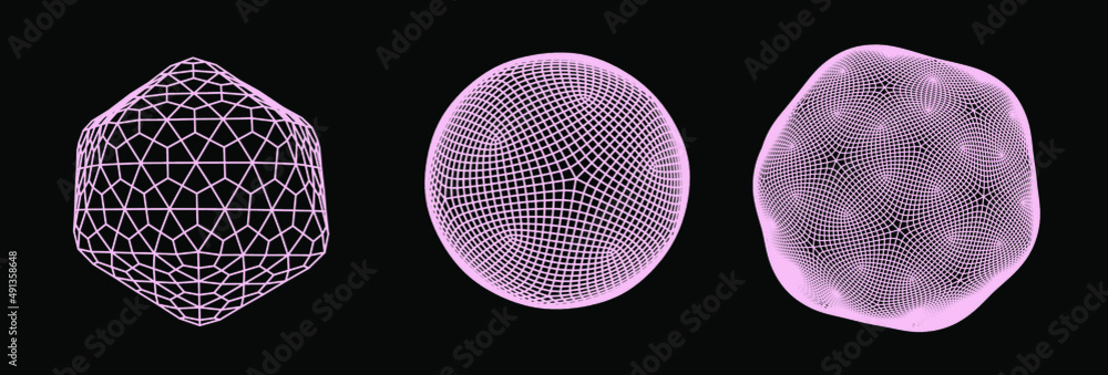 Fototapete set of 3d spheres with geometric pattern. collection of abstract vector elements for logotype templa