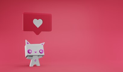 cute white kitten receiving a love notification