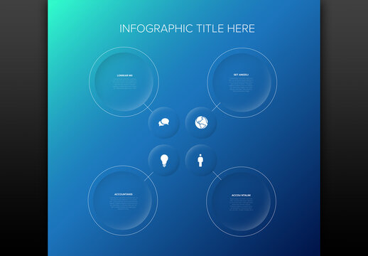 Simple Relief Infographic with Four Circle Icon Elements on Blue Background