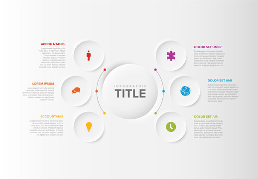 Simple Infographic with Big Center Circle and Six Small Icon Elements