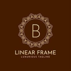 letter B minimalist circle frame linear luxury decoration vector logo design