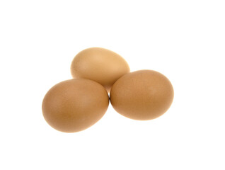 Three chicken eggs isolated on a white background