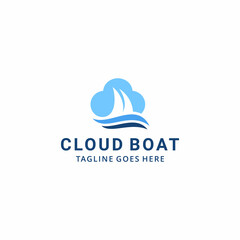 Illustration abstract modern cloud with sailboat transportation sign logo design