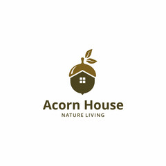 Creative abstract illustration acorn sign with window house logo design 