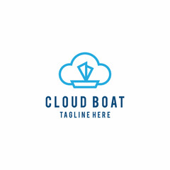 Illustration abstract modern cloud with sailboat transportation sign logo design