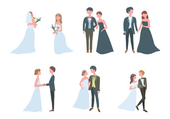 結婚式の新郎新婦のイラストセット