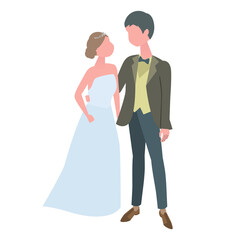 結婚式 腕を組む新郎新婦のイラスト