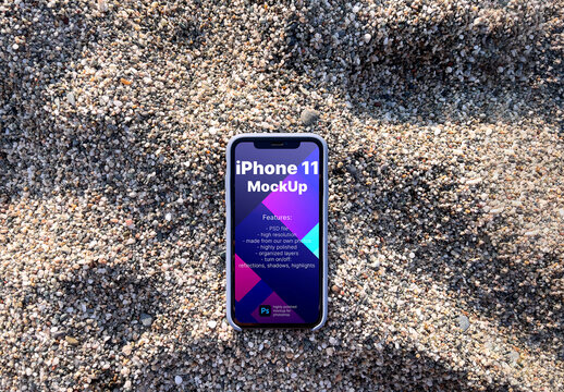Smartphone Mockup on the Rocky Sand Beach