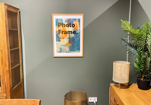 Wooden Photo Frame Mockup in the Home Interior