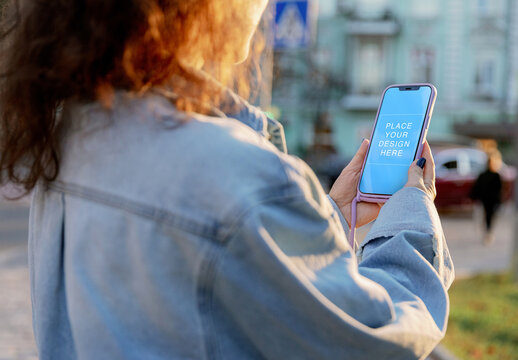 Phone Screen Mockup Outdoors In Woman Hands