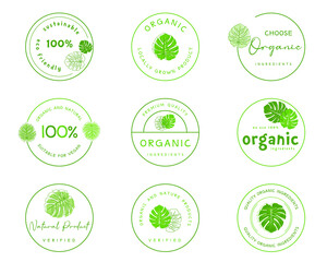 Vector illustration for organic food and natural products logo, labels and badges for food and drink promotion.