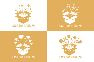 Set of open box package logo template design vector