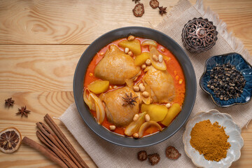 Chicken Yellow Curry or Massaman Curry with Chicken, Chicken curry cooked in coconut milk with curry paste spices and potatoes.
