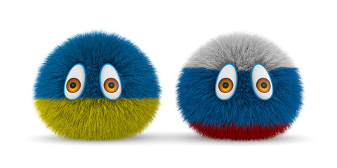 Two furry monsters on white background. Isolated 3D illustration