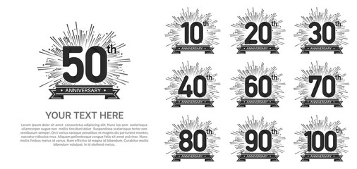 set anniversary logotype premium collection black color with fireworks isolated on white background