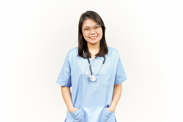 Smiling and Folding arms Of Asian Young Doctor Isolated On White Background
