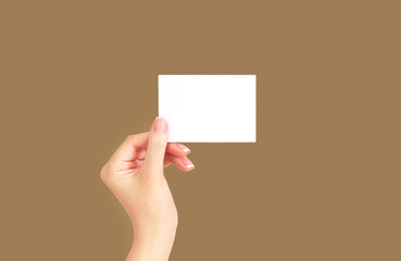 Hand with blank white business card or flyer