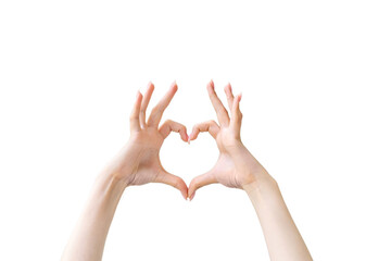 Heart gesture. Love sign. Affection admiration. Sympathy compassion. Female hands showing romantic symbol isolated on white copy space background.