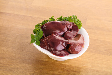 Raw chicken liver in the bowl