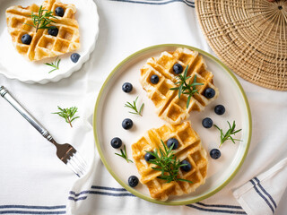 Delicious homemade waffle toping with blueberries