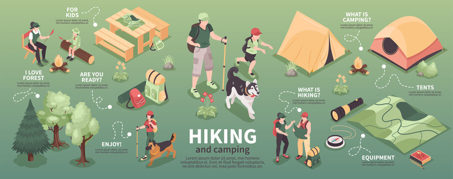 Isometric Hiking Camping Infographics