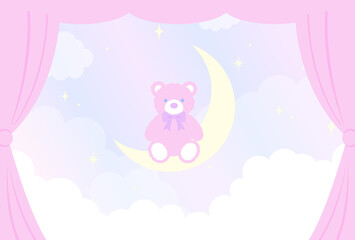 vector background with teddy bear on a moon in the sky for banners, cards, flyers, social media wallpapers, etc.
