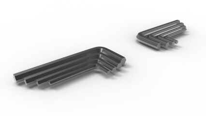 hex key angle view with shadow 3d render